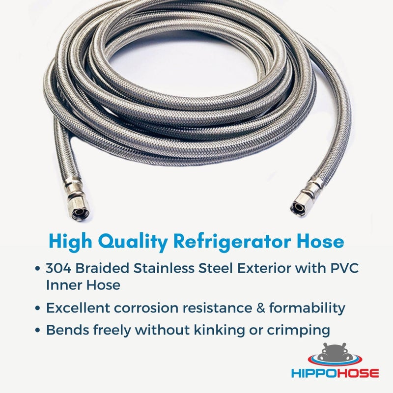 Hippohose Refrigerator Icemaker Hose (20 FT) - Universal Fit to ALL Refrigerator Brands - Icemaker Water Supply Line - Â¼â€ x Â¼â€ Connections - SS Refrigerator Supply Hose for Ice & Water - Image 5